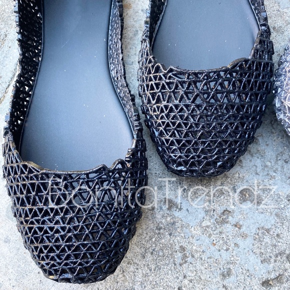 Black Glitter Web Ballerina Jelly Flats - Picture 2 of 3